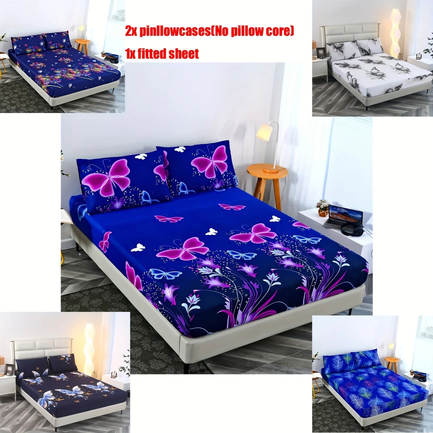 3pcs Print Bedding Set, Soft and Comfortable, Suitable for Bedroom, Guest Room One Fitted Sheet + Two Pillowcases, No Core