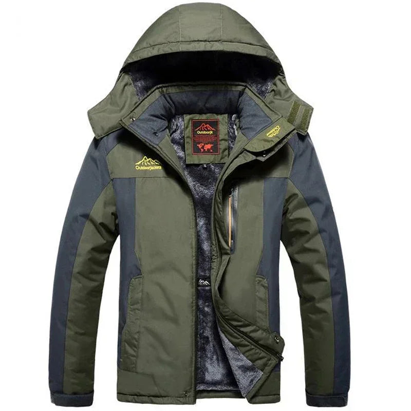Men's Jacket Winter Outdoor Warm Men's Gorpcore Waterproof Thick Fleece Parka Snow Hiking Casual Windproof Hooded Coat