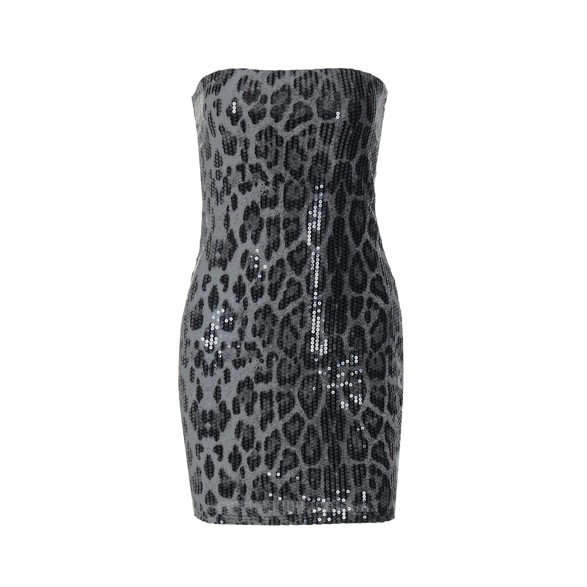 Hugcitar Leopard Print Sequined Strapless Backless Sexy Bodycon Mini Dress 2024 Autumn Women Fashion Y2K Clothes Party Nightclub