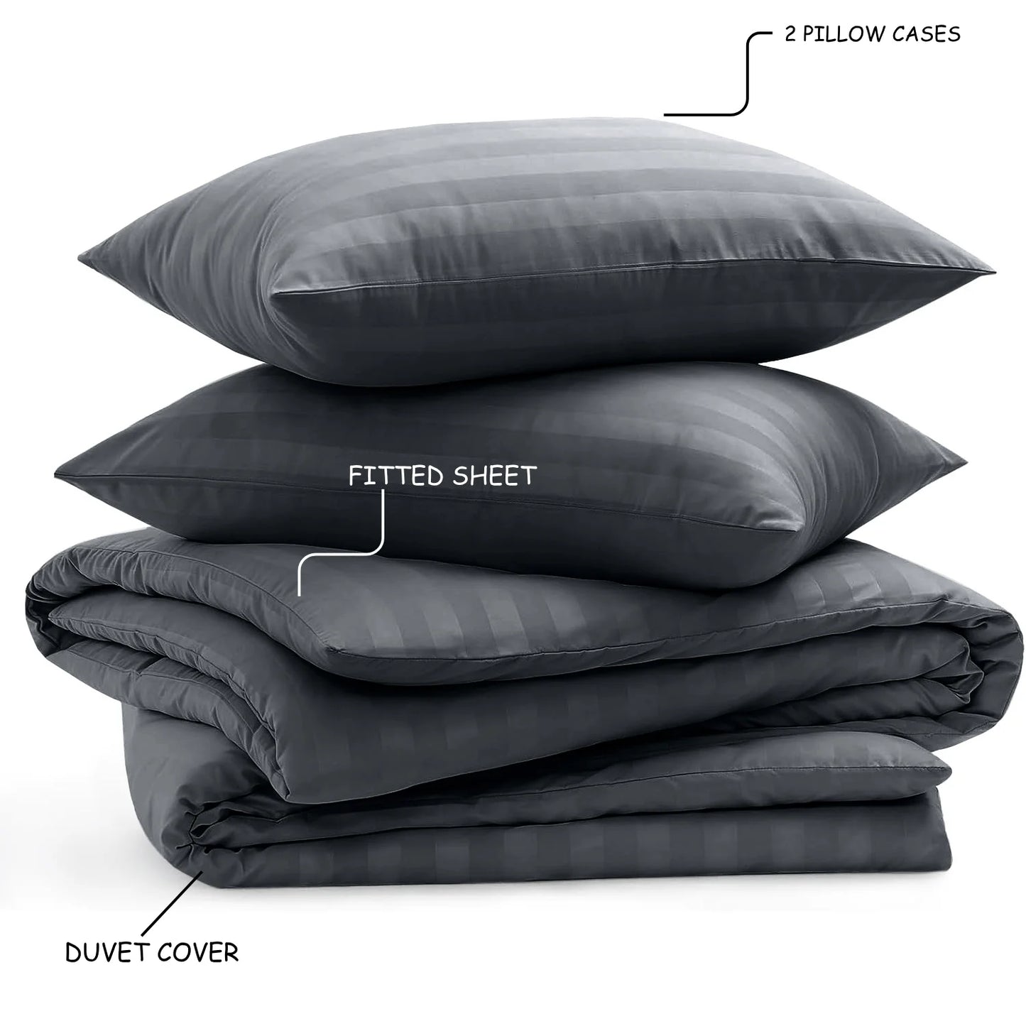 4-Piece Striped Print Duvet Cover Set – Hotel-Quality Soft & Breathable Microfiber Bedding Set with Fitted Sheet, Duvet Cover &