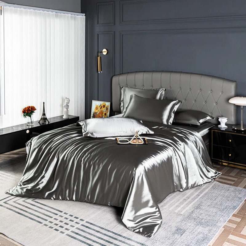 High Quality Bedding Set Skin Friendly Satin Quilt Cover Single Double Full Queen Solid Color Duvet Cover