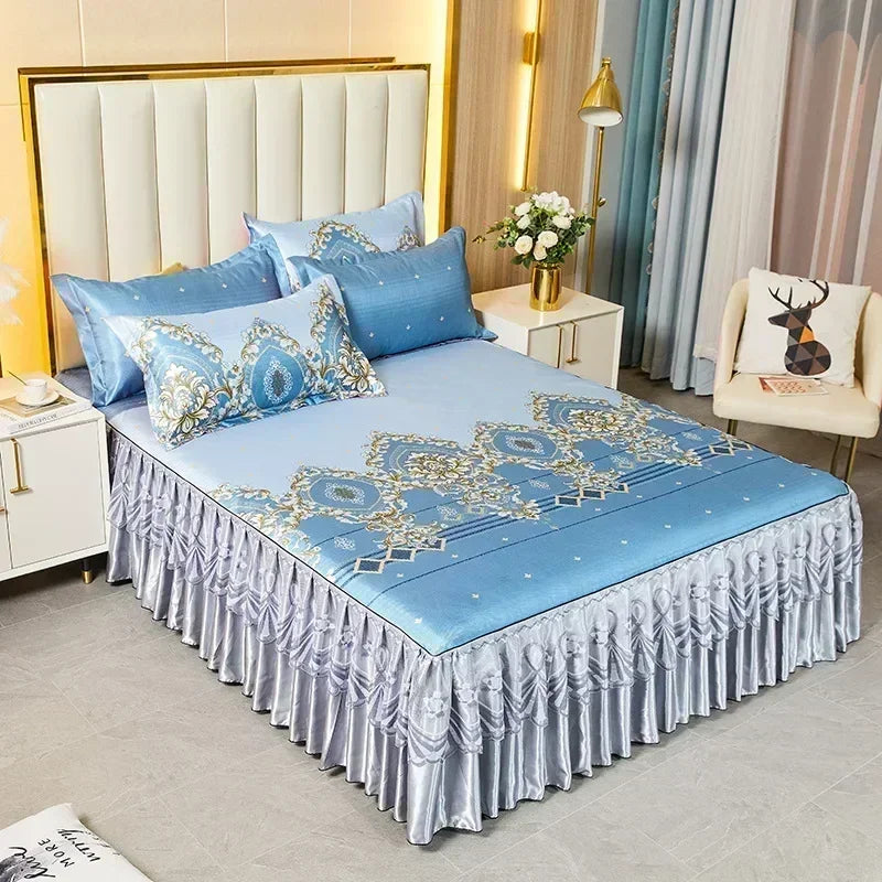 3Pcs Summer Bed Skirt Style Bedspread Lace European Style Three Piece Set Skirt Style Bed Cover Mattress Dust Protection Cover