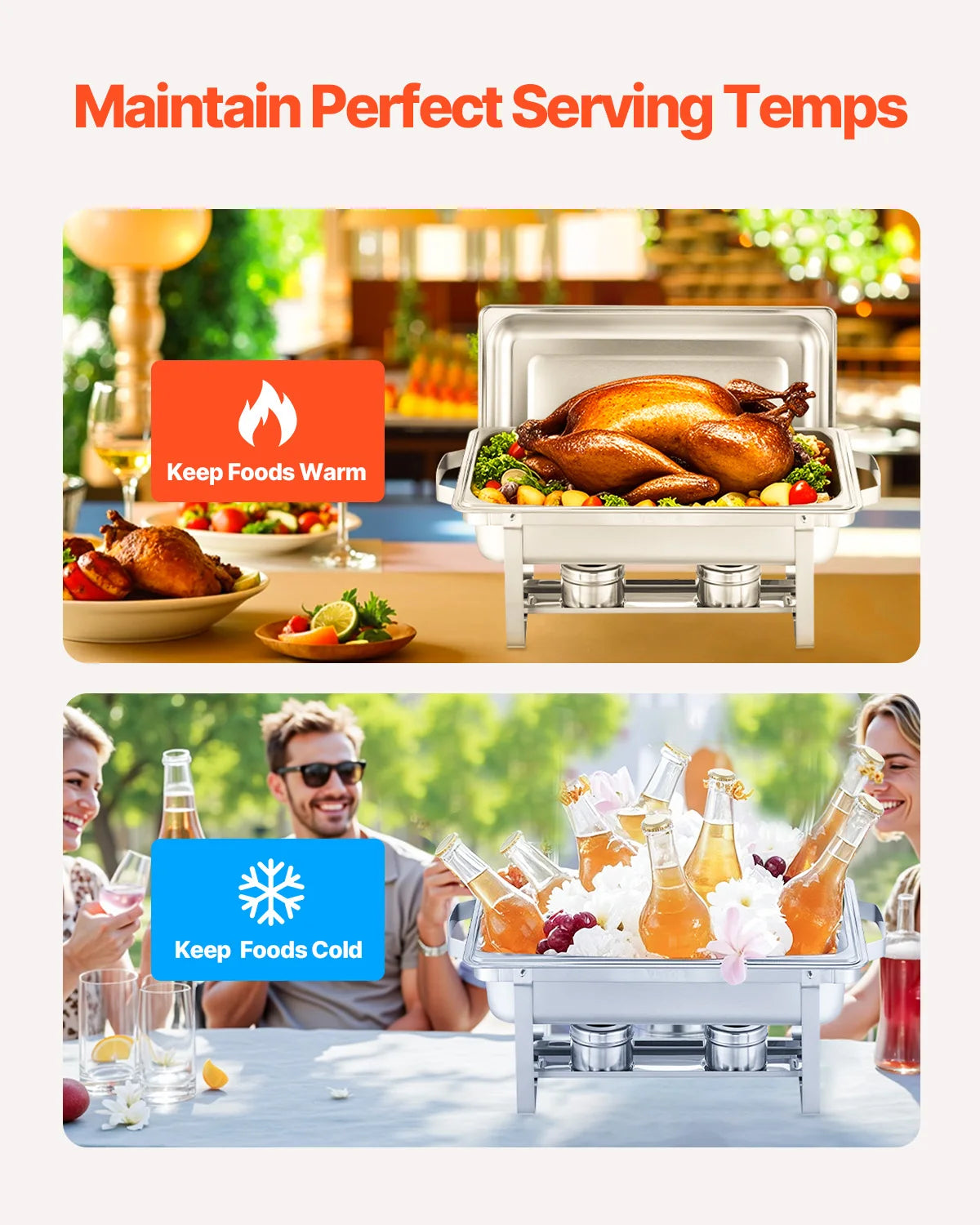 SucceBuy 8 Qt 4/6 Pack Chafing Dish Buffet Set Stainless Steel Chafer Rectangle Catering Warmer Server w/Lid Water Pan for party