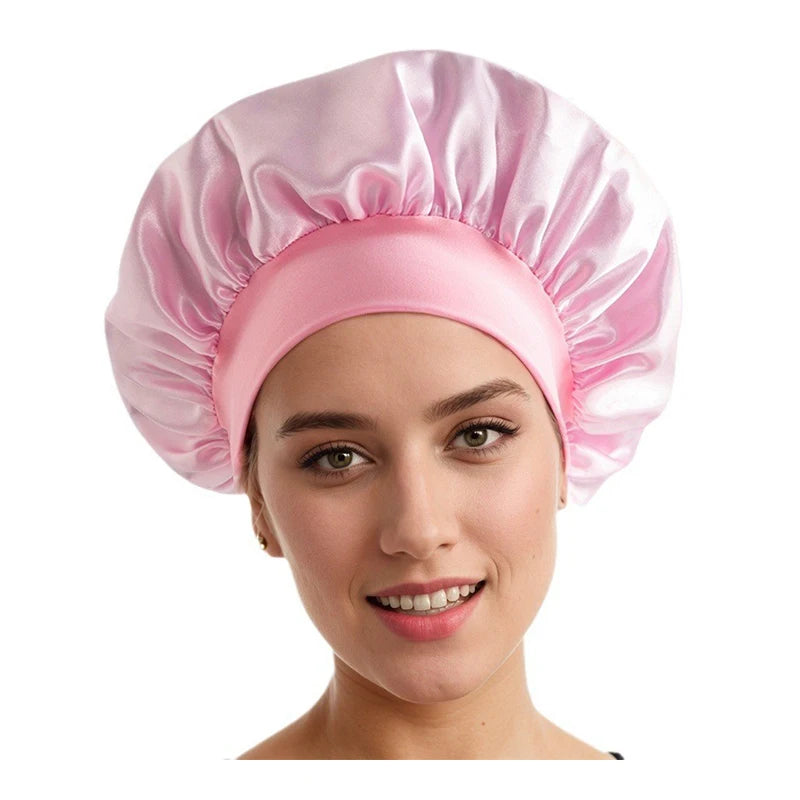 custom Soft Silk Satin Lined Bonnet Large Satin Hair Bonnet Household Sleep Shower Cap Hair Wrap Cover for Long Hair Salon Tool