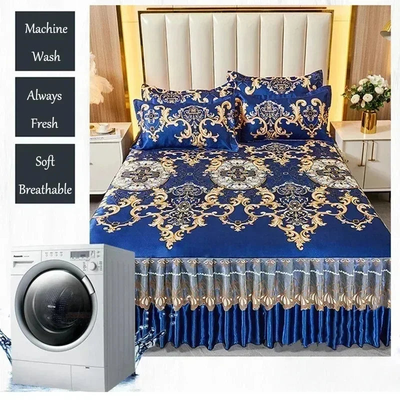 3Pcs Summer Bed Skirt Style Bedspread Lace European Style Three Piece Set Skirt Style Bed Cover Mattress Dust Protection Cover