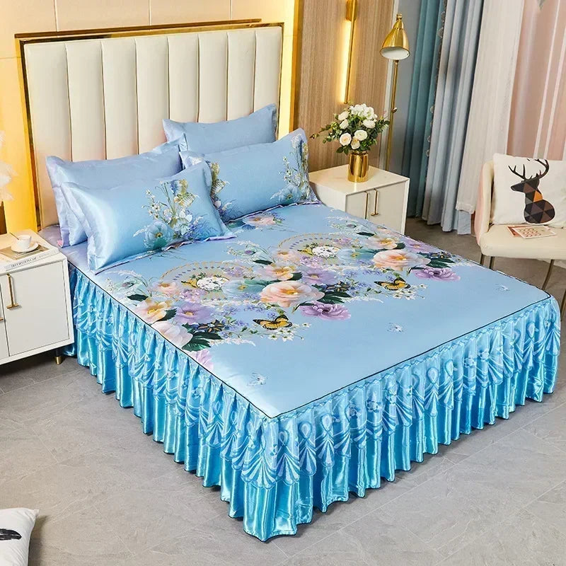 3Pcs Summer Bed Skirt Style Bedspread Lace European Style Three Piece Set Skirt Style Bed Cover Mattress Dust Protection Cover
