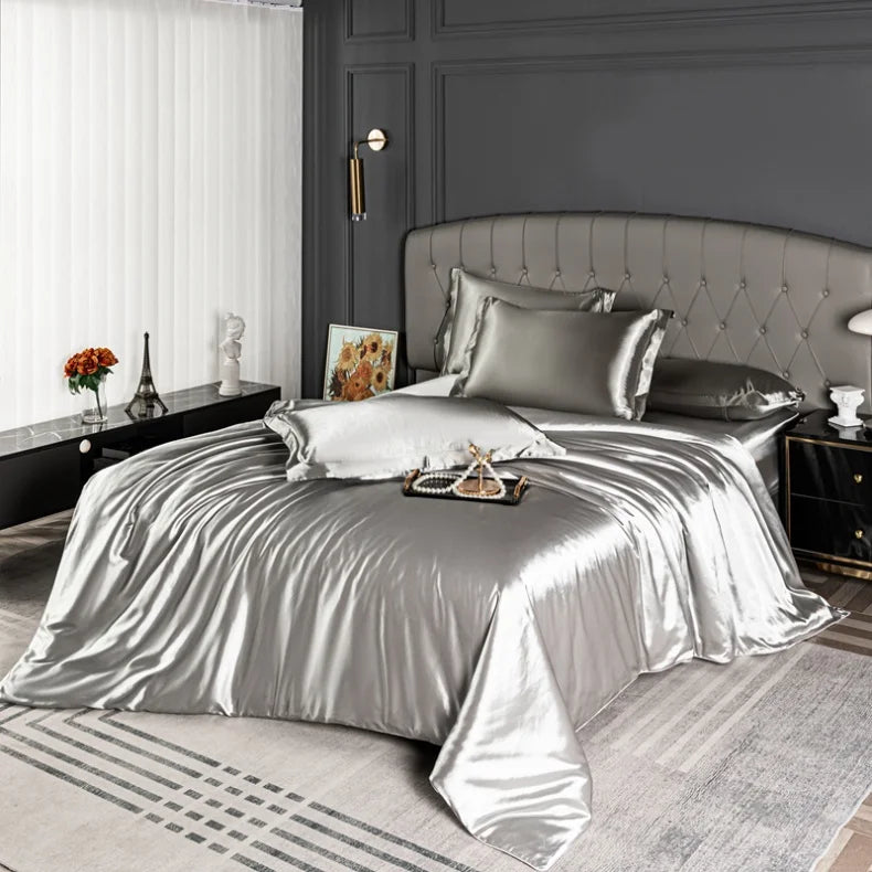 High Quality Bedding Set Skin Friendly Satin Quilt Cover Single Double Full Queen Solid Color Duvet Cover
