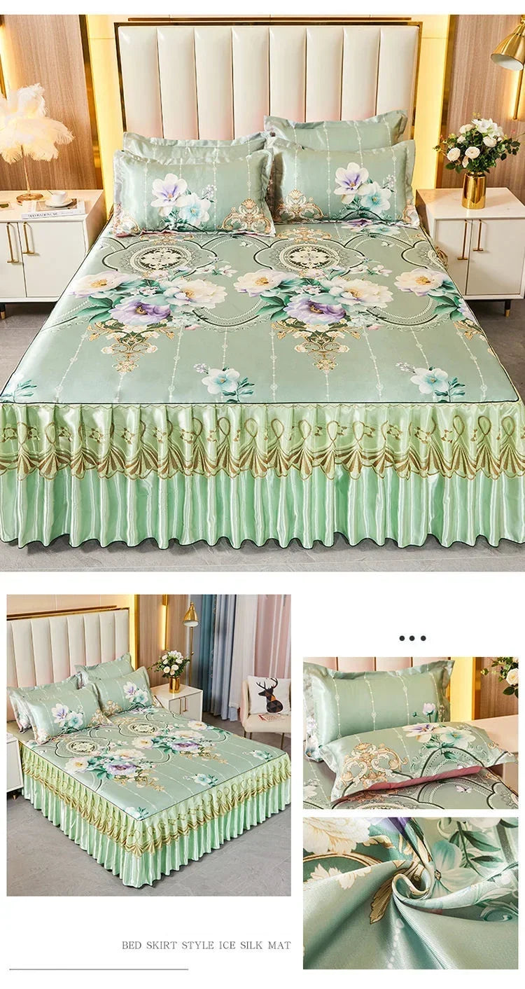 3Pcs Summer Bed Skirt Style Bedspread Lace European Style Three Piece Set Skirt Style Bed Cover Mattress Dust Protection Cover
