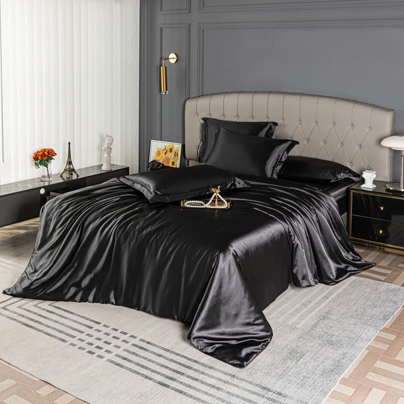 High Quality Bedding Set Skin Friendly Satin Quilt Cover Single Double Full Queen Solid Color Duvet Cover
