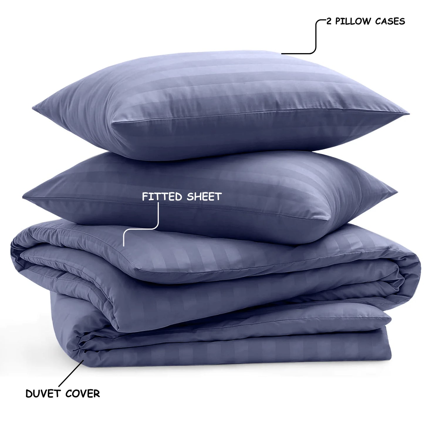 4-Piece Striped Print Duvet Cover Set – Hotel-Quality Soft & Breathable Microfiber Bedding Set with Fitted Sheet, Duvet Cover &