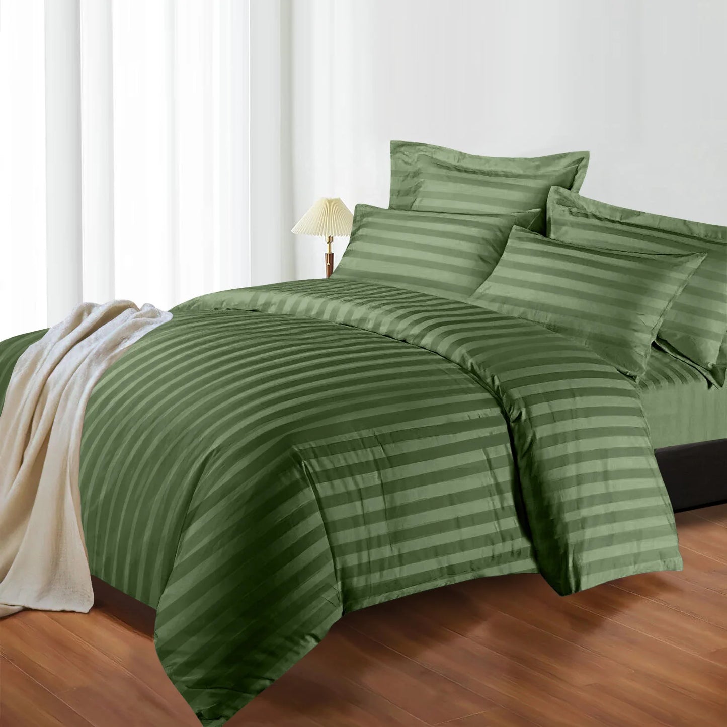 4-Piece Striped Print Duvet Cover Set – Hotel-Quality Soft & Breathable Microfiber Bedding Set with Fitted Sheet, Duvet Cover &