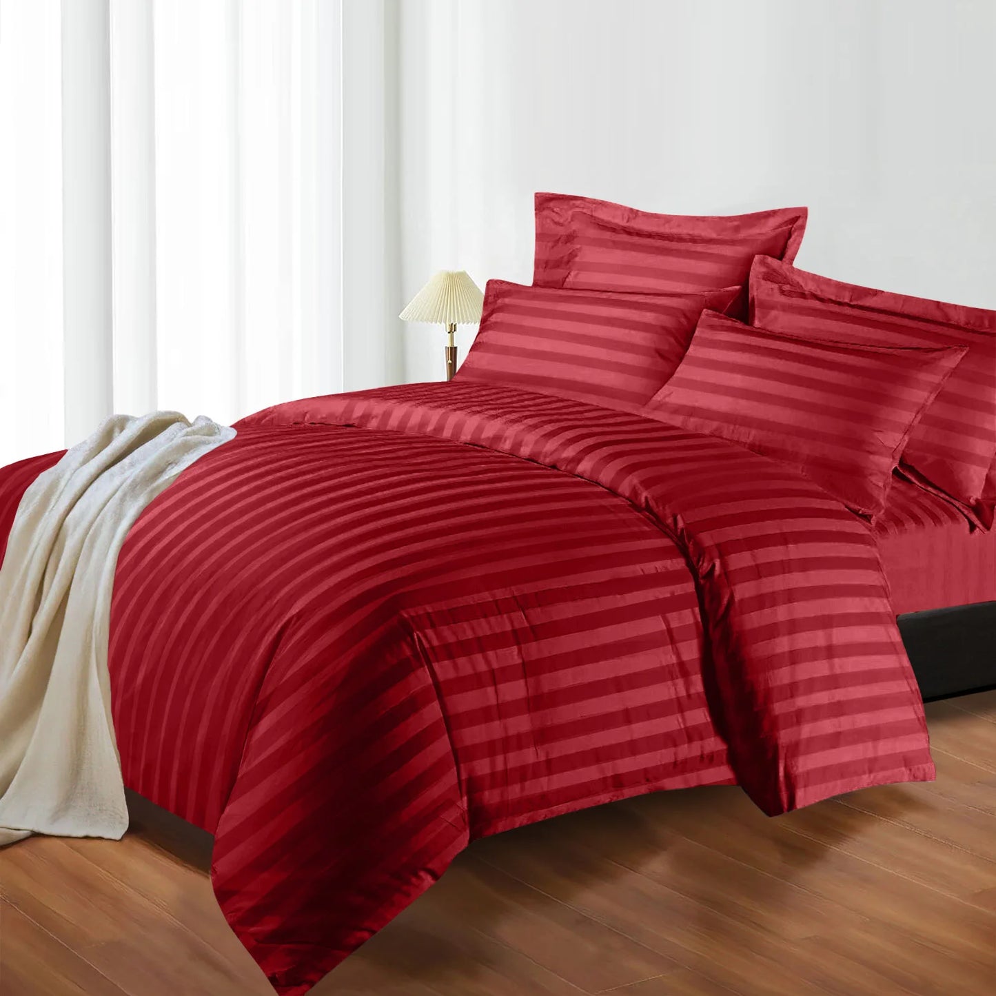 4-Piece Striped Print Duvet Cover Set – Hotel-Quality Soft & Breathable Microfiber Bedding Set with Fitted Sheet, Duvet Cover &