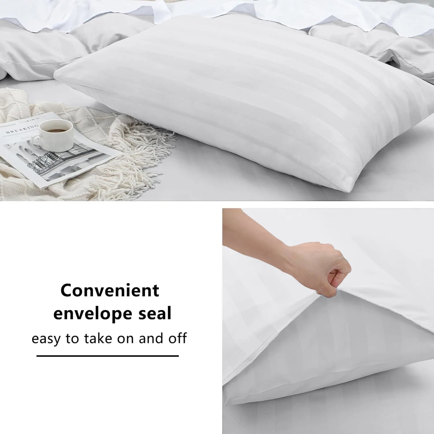 4-Piece Striped Print Duvet Cover Set – Hotel-Quality Soft & Breathable Microfiber Bedding Set with Fitted Sheet, Duvet Cover &