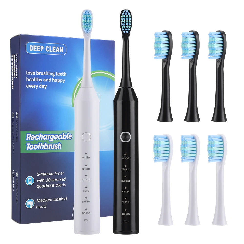 Sonic Electric Toothbrush Smart Ultrasonic Dental Teeth Whitening Rechargeable Adult Tooth Brush With 6 Modes and 4 Brush Heads