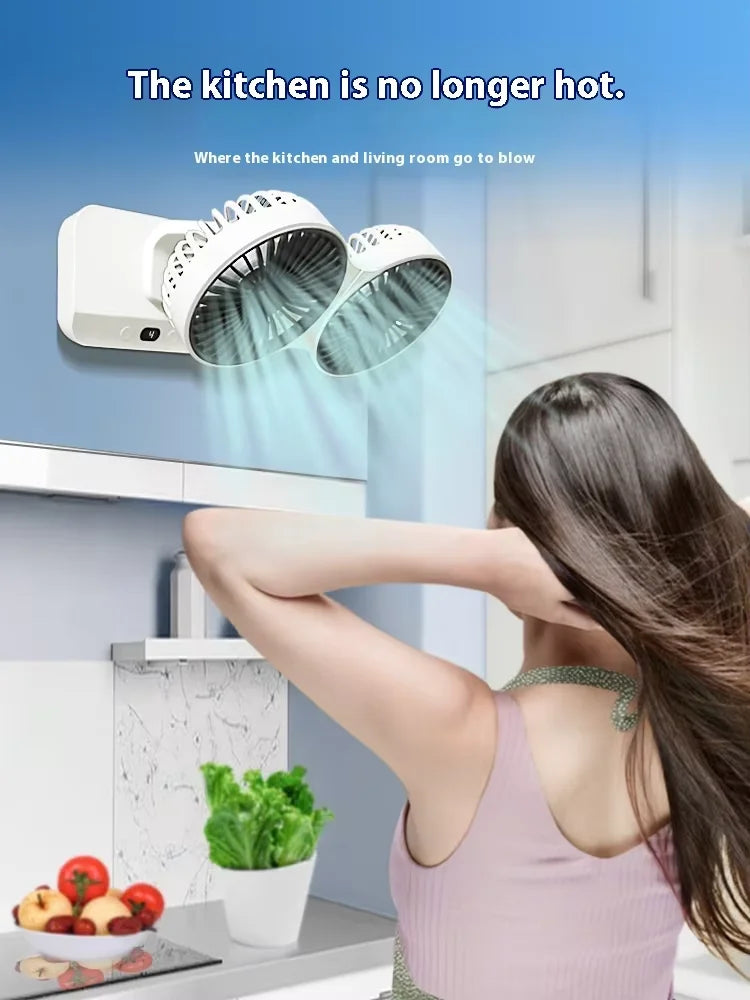 Double Head Desktop Fan: 4-Speed Fast Cooling, 8000mAh Battery Digital Display Adjustable Directions Shaking Function for Househ