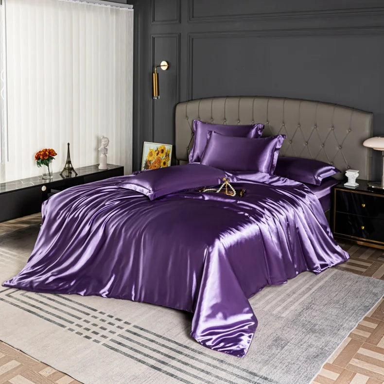 High Quality Bedding Set Skin Friendly Satin Quilt Cover Single Double Full Queen Solid Color Duvet Cover