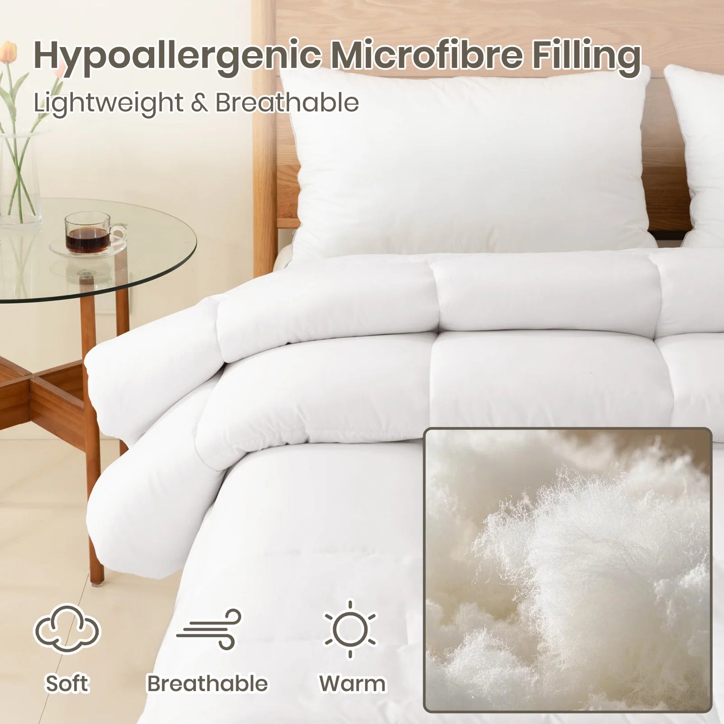 15 Tog All Season King Size Duvet - Warm Hypoallergenic Hollowfibre Bedding with Corner Ties & Machine Washable for Winter