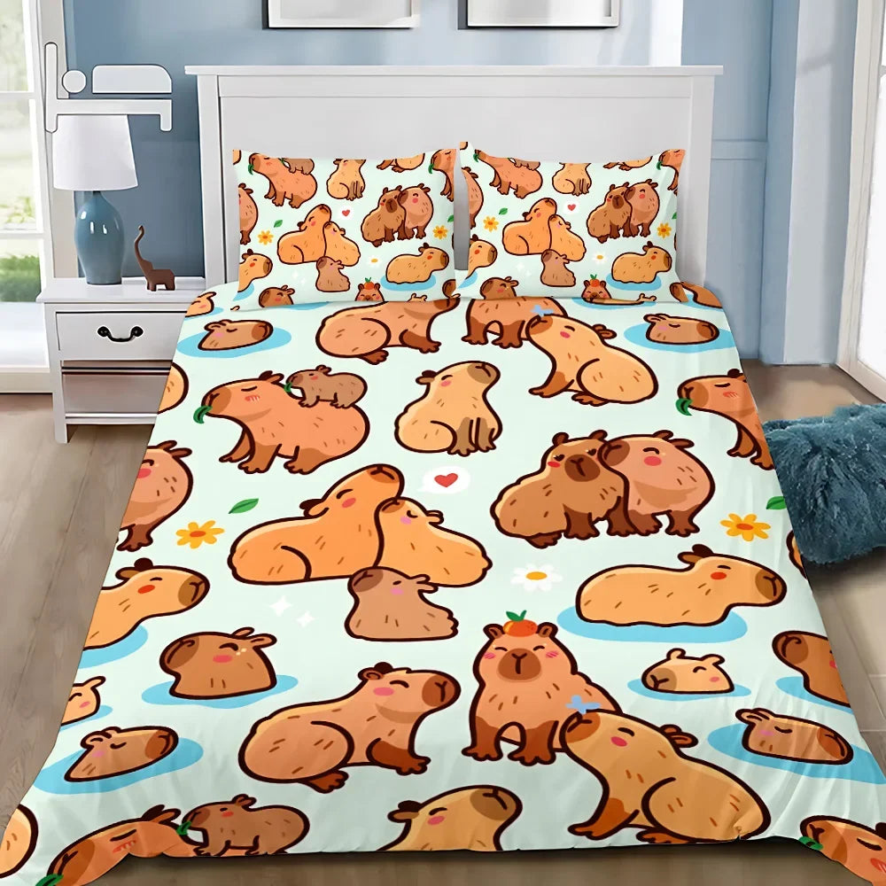 Cute Capybara Duvet Cover Pillowcase Bedding Set Adult Boy Girl Bedroom Decoration Children Gift Single Double Large Size