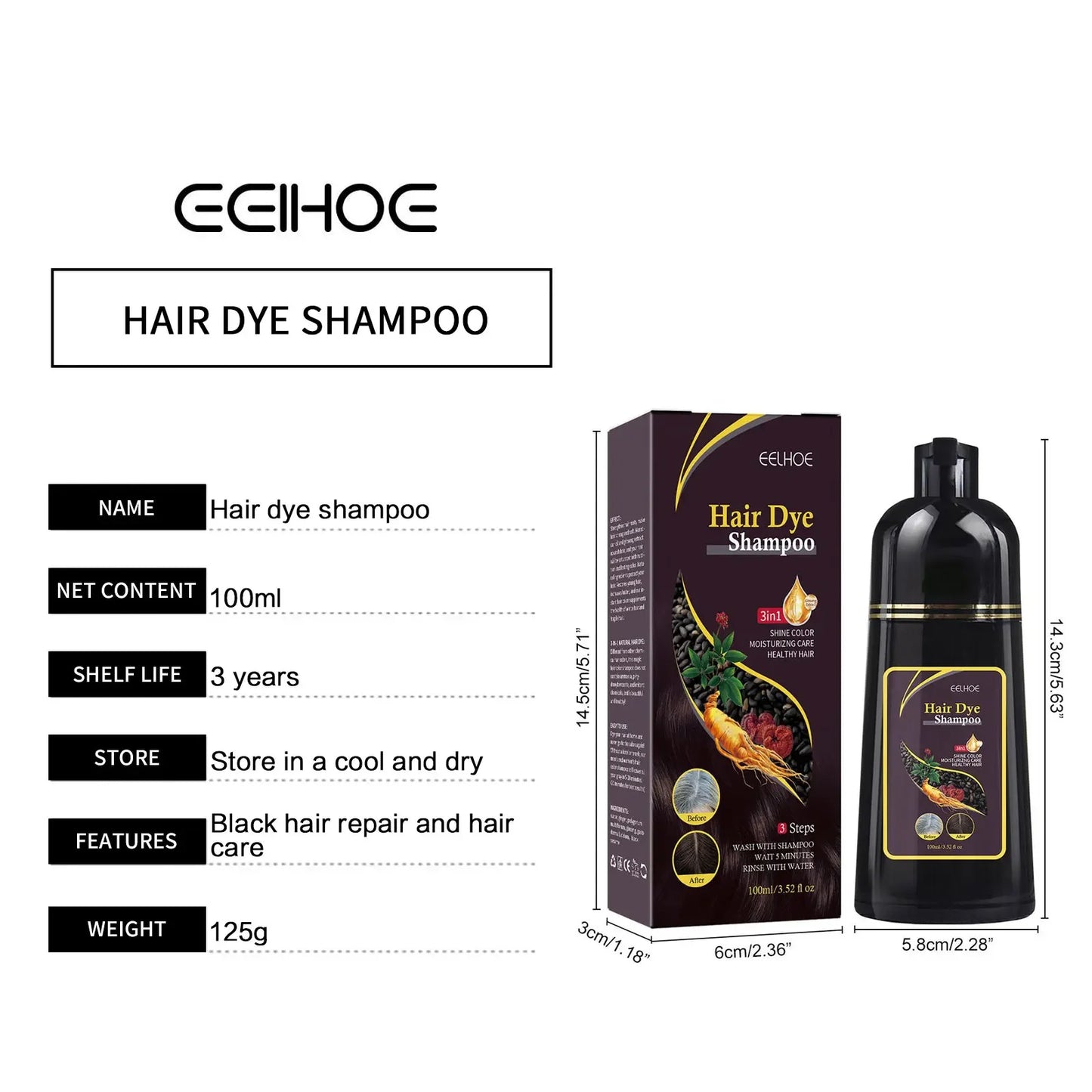 Hair Dye Shampoo Hair Color Darkening Care Nourishing Shiny Covering Gray Clean Scalp Natural Polygonum Black Hair Dye Shampoo