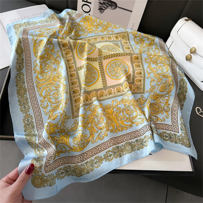 2025 New Fashion 70X70cmPrinted Women's Scarf Pashmina Silk Scarf Square Shawl Decorative Headband Neck Luxury Design Bandana
