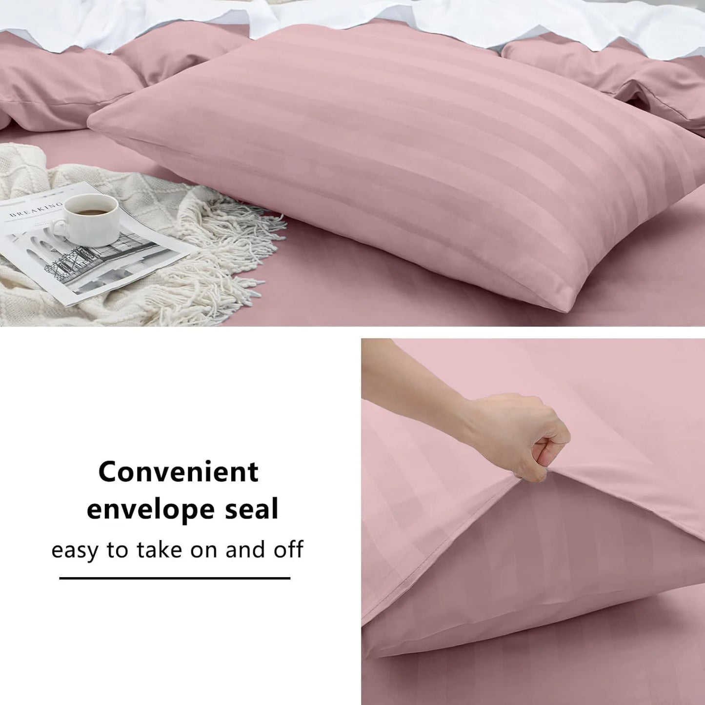 4-Piece Striped Print Duvet Cover Set – Hotel-Quality Soft & Breathable Microfiber Bedding Set with Fitted Sheet, Duvet Cover &