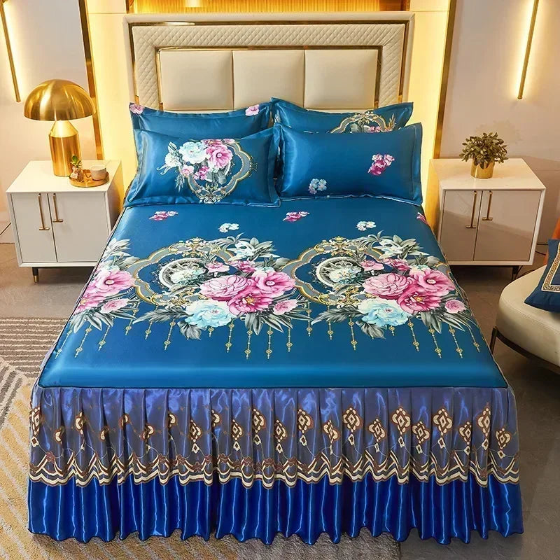 3Pcs Summer Bed Skirt Style Bedspread Lace European Style Three Piece Set Skirt Style Bed Cover Mattress Dust Protection Cover
