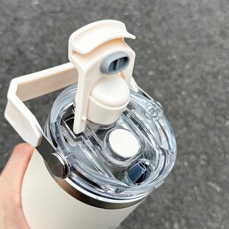 1pc Magnetic Suction Lid Double-layer Vacuum Insulated Water Bottle 600ml/900ml Wide Handle Portable  Outdoorulation Drinkware