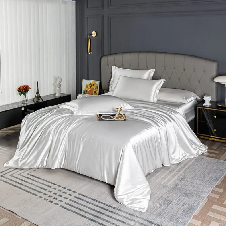 High Quality Bedding Set Skin Friendly Satin Quilt Cover Single Double Full Queen Solid Color Duvet Cover