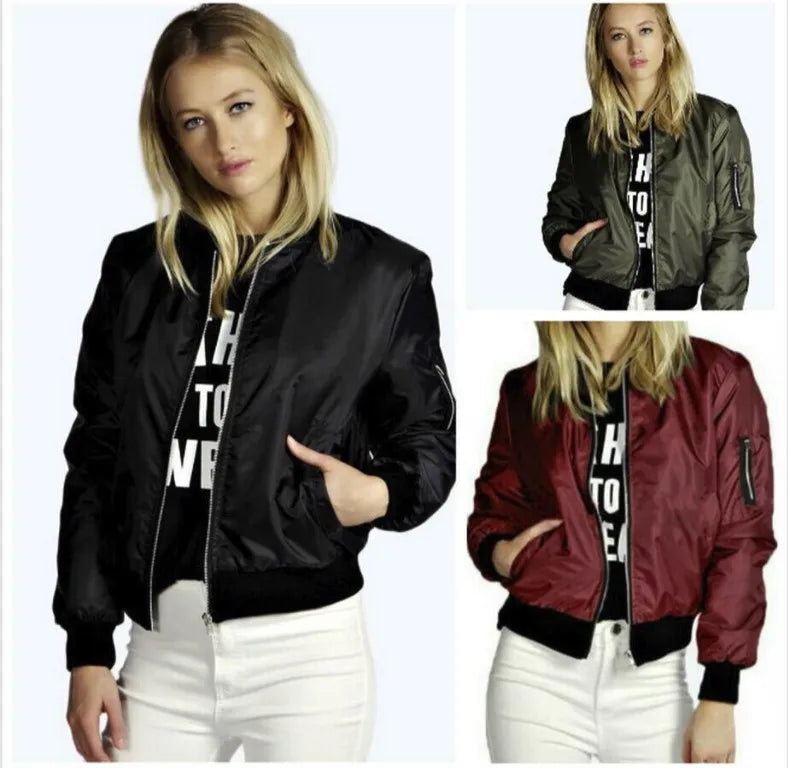 Autumn New Short Jackets for Women Vintage High Street O-neck Bomber Jacket Female Fashion Zipper Long Sleeve Coat Woman