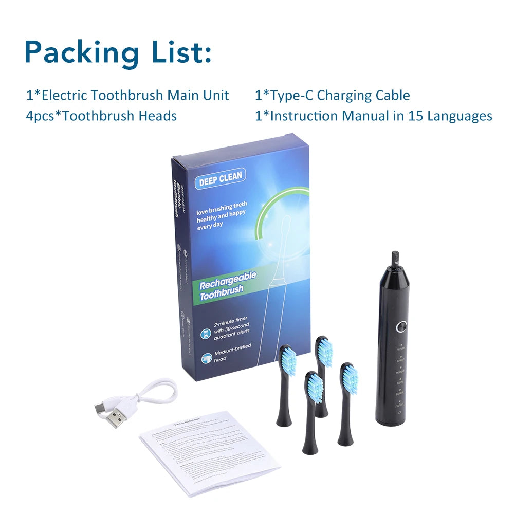 Sonic Electric Toothbrush Smart Ultrasonic Dental Teeth Whitening Rechargeable Adult Tooth Brush With 6 Modes and 4 Brush Heads