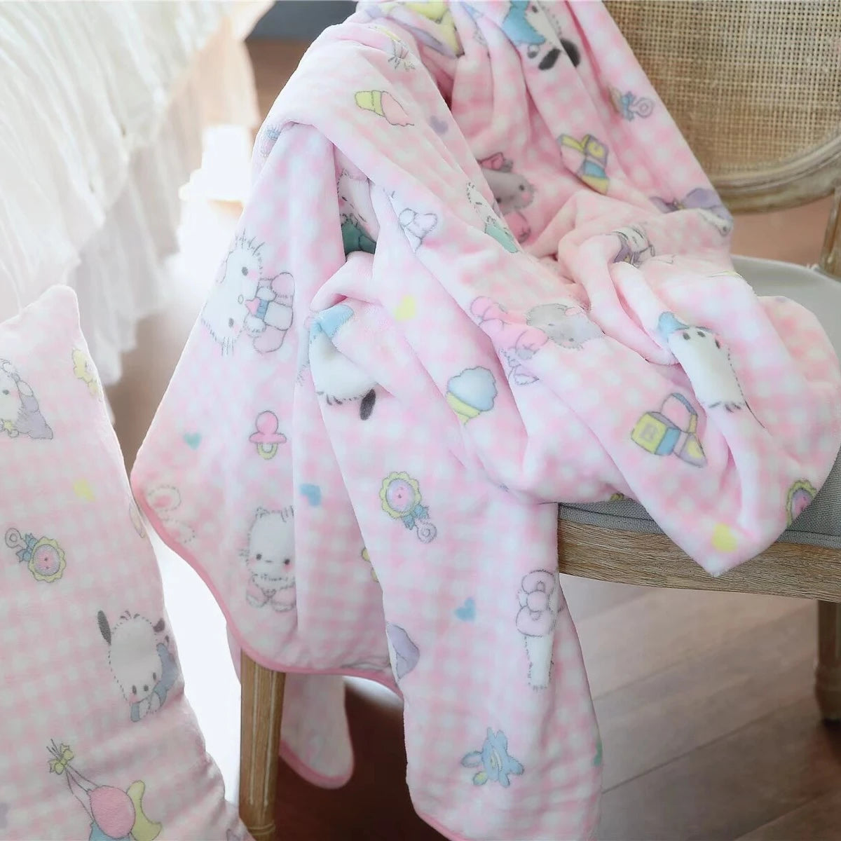 Cute Pink Cat Blanket Warm Flannel Blanket Pillowcase Japanese Style Pattern Printing Blanket Bedspread Bedroom Girl