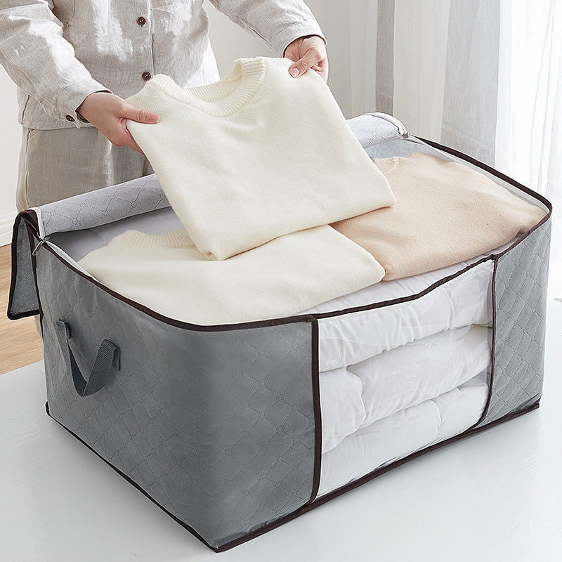 90L Large Capacity Folding Clothes Storage Trunks, 24 Gallon Storage Containers Bags with Reinforced Handle, Clear Window, Sturdy Zipper, Closet Organizer for Blanket, Comforter, Pillow, Bedding Organizer Bin Under-Bed Storag