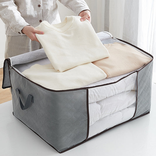 90L Large Capacity Folding Clothes Storage Trunks, 24 Gallon Storage Containers Bags with Reinforced Handle, Clear Window, Sturdy Zipper, Closet Organizer for Blanket, Comforter, Pillow, Bedding Organizer Bin Under-Bed Storag