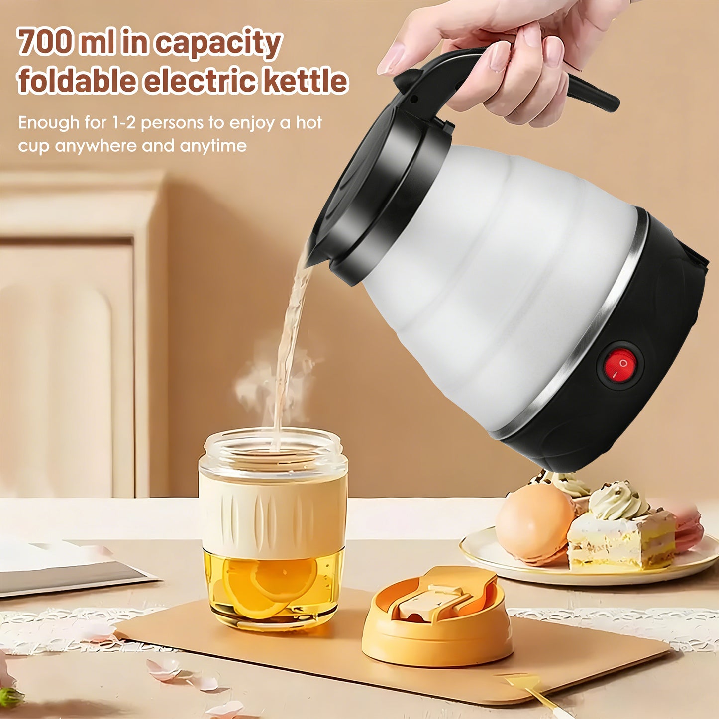 Foldable Electric Kettle-700ML Foldable Travel Kettle, Collapsible Water Bottle,Foldable Kettle Camping for boiling water,Portable Hot Water Kettle Perfect for Home, hotel, Outdoor Camping, Travel, Picnics, RV Trips, cars. Ch