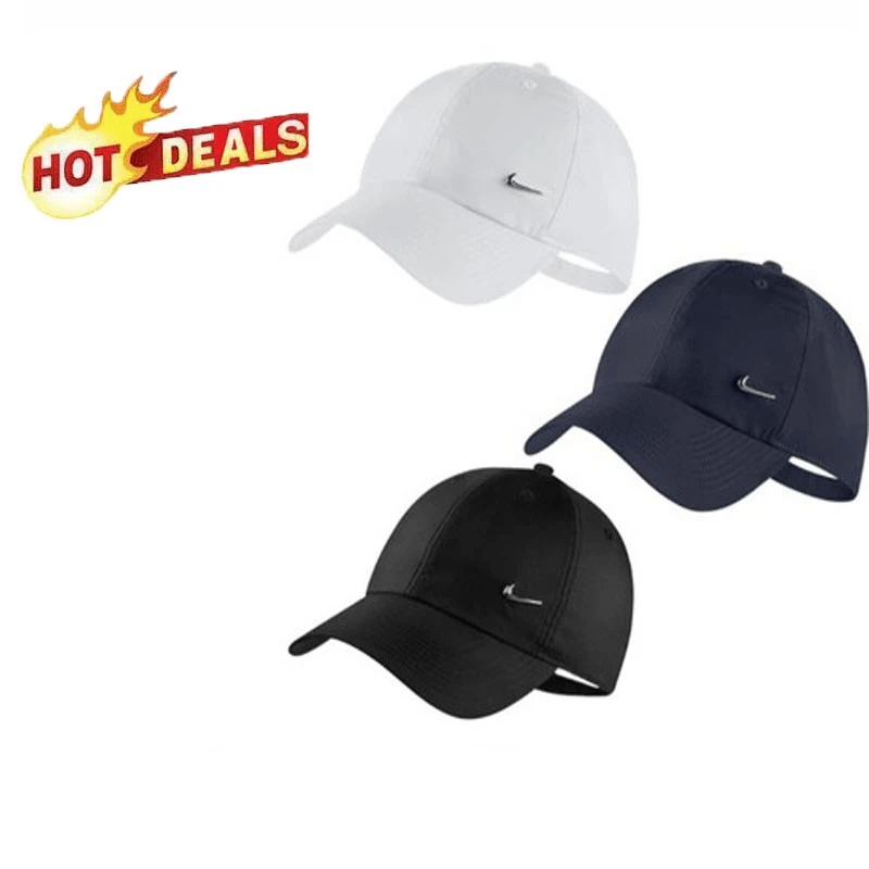 Nike Unisex All-Season Quick-Dry Logo Cap - Breathable Adjustable Snapback Hat for Men & Women, Black with White Emblem, Metal Swoosh Cap Nike Brand Design (Hand Wash Only)