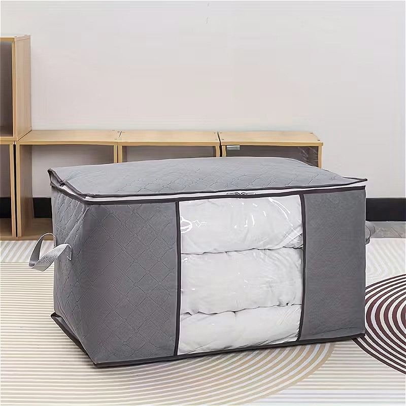 90L Large Capacity Folding Clothes Storage Trunks, 24 Gallon Storage Containers Bags with Reinforced Handle, Clear Window, Sturdy Zipper, Closet Organizer for Blanket, Comforter, Pillow, Bedding Organizer Bin Under-Bed Storag
