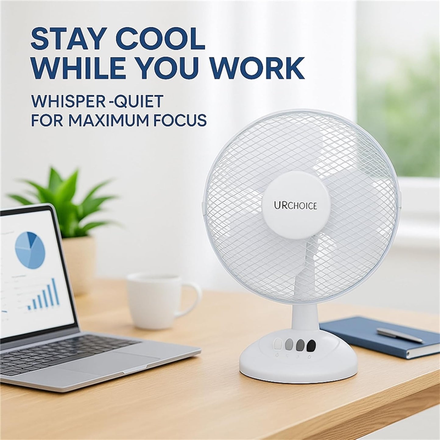 12 Inch Portable Desk Fan with Oscillation, 3 Speed Settings and Adjustable Tilt for Home or Office Use