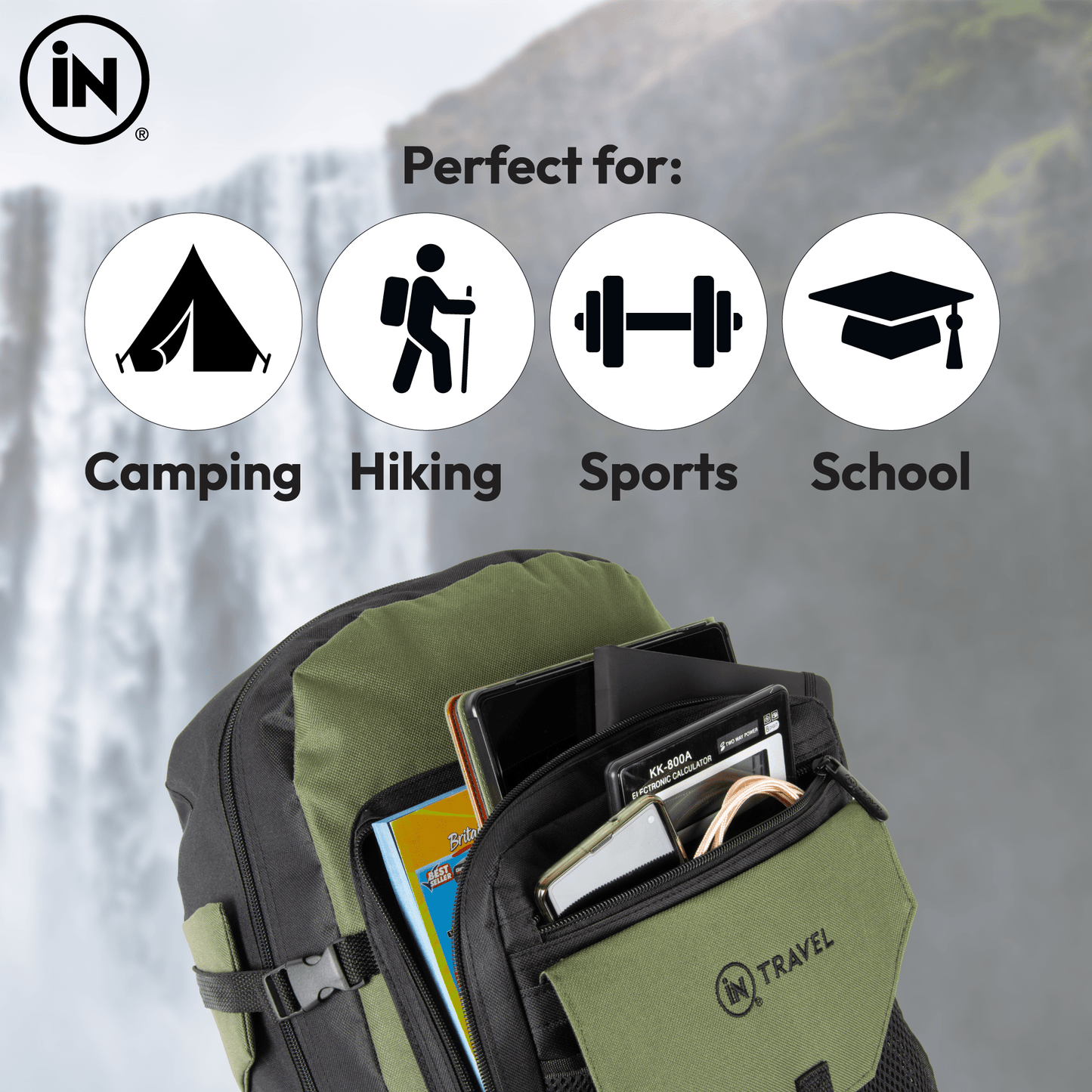 Waterproof Travel Backpack for Men and Women - Camping, Hiking, School - 43x30x28cm