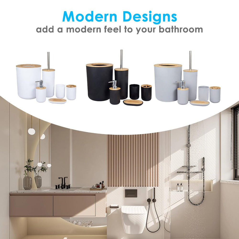 6pcs Bamboo Bathroom Accessories set, Luxury Bathroom Accessory Set Bathroom Bin And Toilet Brush Set Toothbrush Holder Tumbler Soap Dish Trash Can Soap Dispenser Bath Set Gift