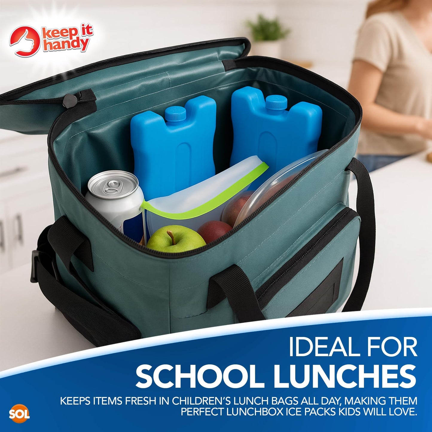 SOL 4pk Freezer Blocks for Cool Bags | Reusable Ice Packs for Cool Boxes, Lunch Bags & Food Containers | Compact & Lightweight Cooling Blocks for Picnics, Camping, Travel & Work