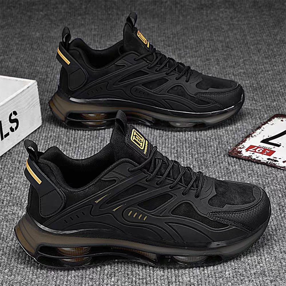 Men'S Fashion Low-Top Sneakers - Black with Yellow Accents, Breathable Fabric Upper, Cushioned Rubber Sole, Lace-Up Casual Shoes, Suitable for Outdoor and Everyday Wear, Comfortable in All Seasons, Hiking Shoes, Modern Athlet