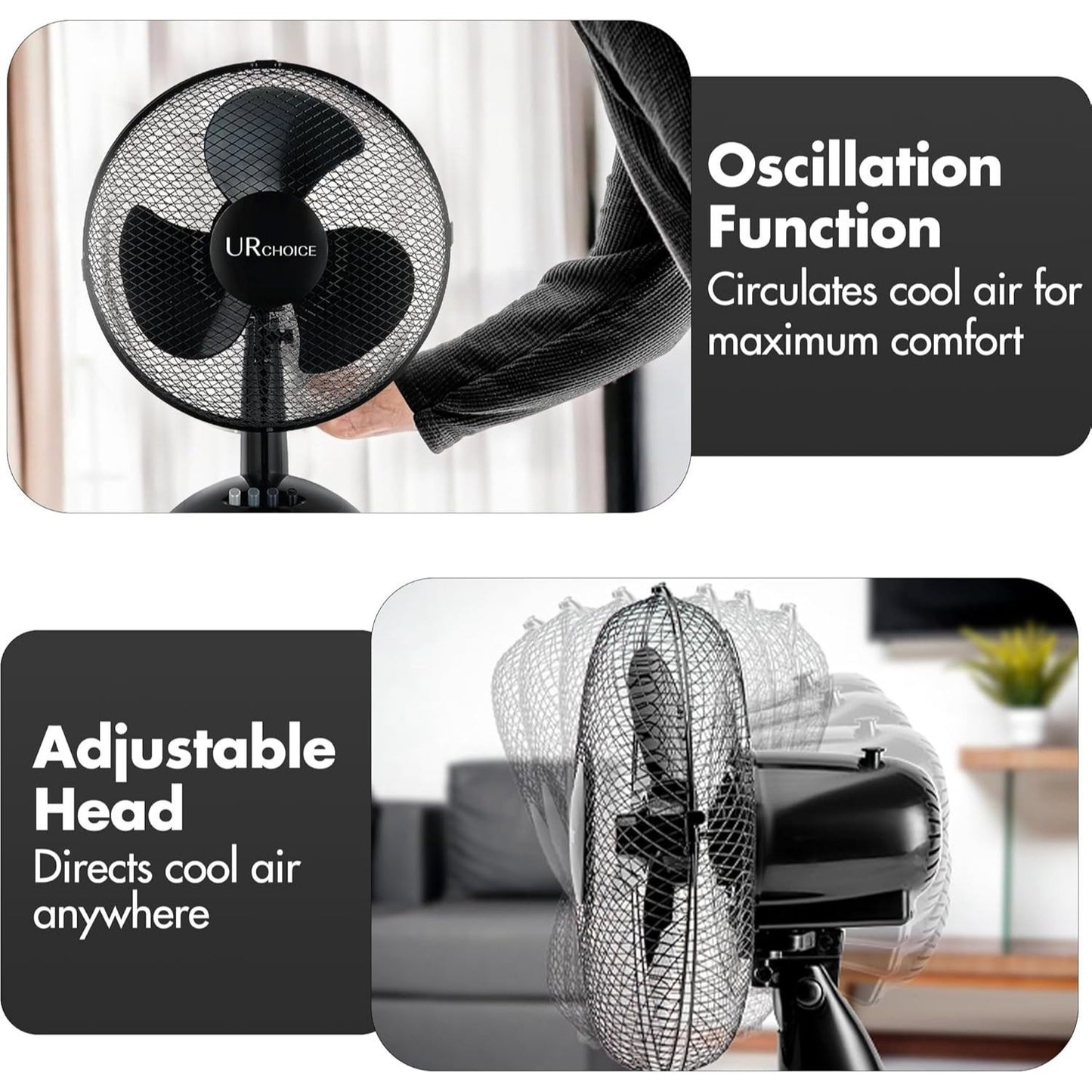 12 Inch Portable Desk Fan with Oscillation, 3 Speed Settings and Adjustable Tilt for Home or Office Use