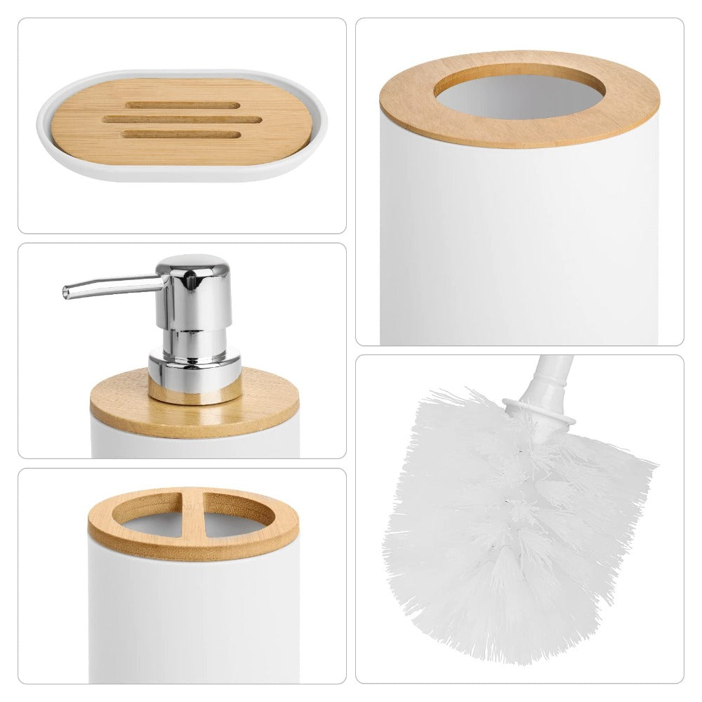 6pcs Bamboo Bathroom Accessories set, Luxury Bathroom Accessory Set Bathroom Bin And Toilet Brush Set Toothbrush Holder Tumbler Soap Dish Trash Can Soap Dispenser Bath Set Gift