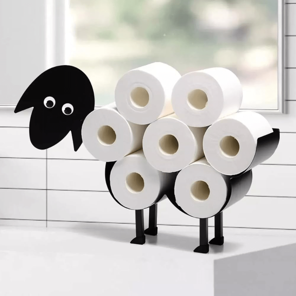 Novelty Sheep Toilet Roll Holder Free Standing Black Painted Metal Animal Shape Tissue Holder - Decorative Kitchen or Bathroom Accessories Indoor, Home Decor Storage Loo Roll Holder