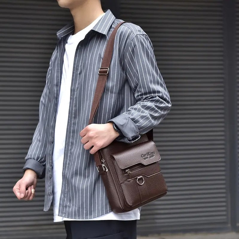 Men's Business Leather Crossbody Bag, Adjustable Shoulder Messenger Bag, Fashion Casual Handbag for Work Travel Commute Office, Durable Faux Leather Sling Bag for Daily Life and Business Trips