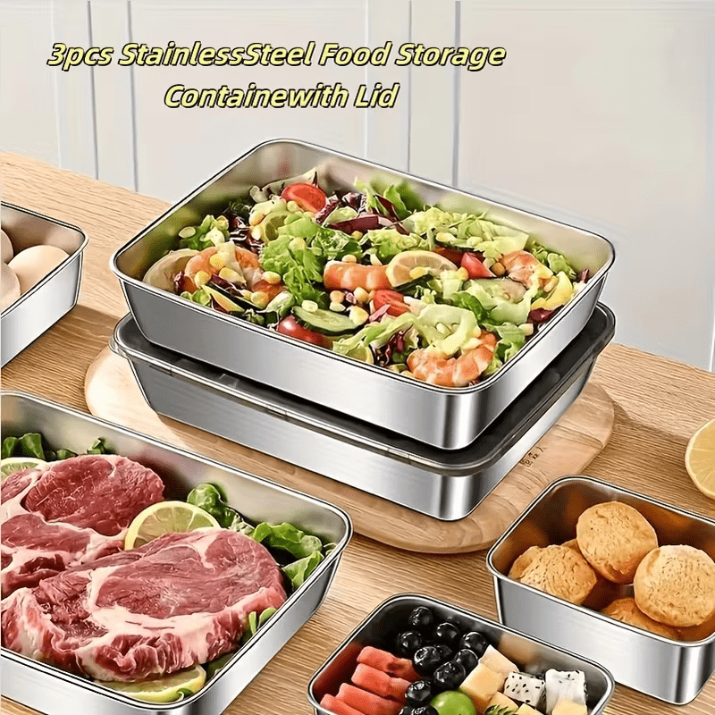6/3pcs Stainless Steel Food Storage Containers Leak-Proof Stackable Space-Saving Airtight Lid for Freshness Ideal for Meal Prep Fruits Meats Veggies Leftovers Fridge Freezer Pantry Easy Clean Reusable Containers Ideal for Hom