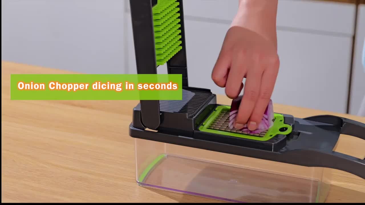A Multifunctional 16-In-1 Food Chopper, Including a Vegetable Chopper, Onion Chopper, Vegetable Slicer, Dicer, And More, Equipped with 8 Blades, a Strainer Basket, And Containers for Salad, Potatoes, Carrots, And Garlic, Alon