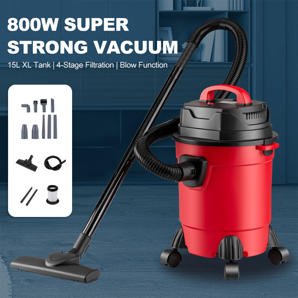 15L 800W Wet and Dry Vacuum Cleaner, 2 In 1 Vacuum Cleaner with HEPA Filtration, 4m Power Cord,18 kPa Vacuum Pressure, For Home Car Carpet Hard Floors Cleaning