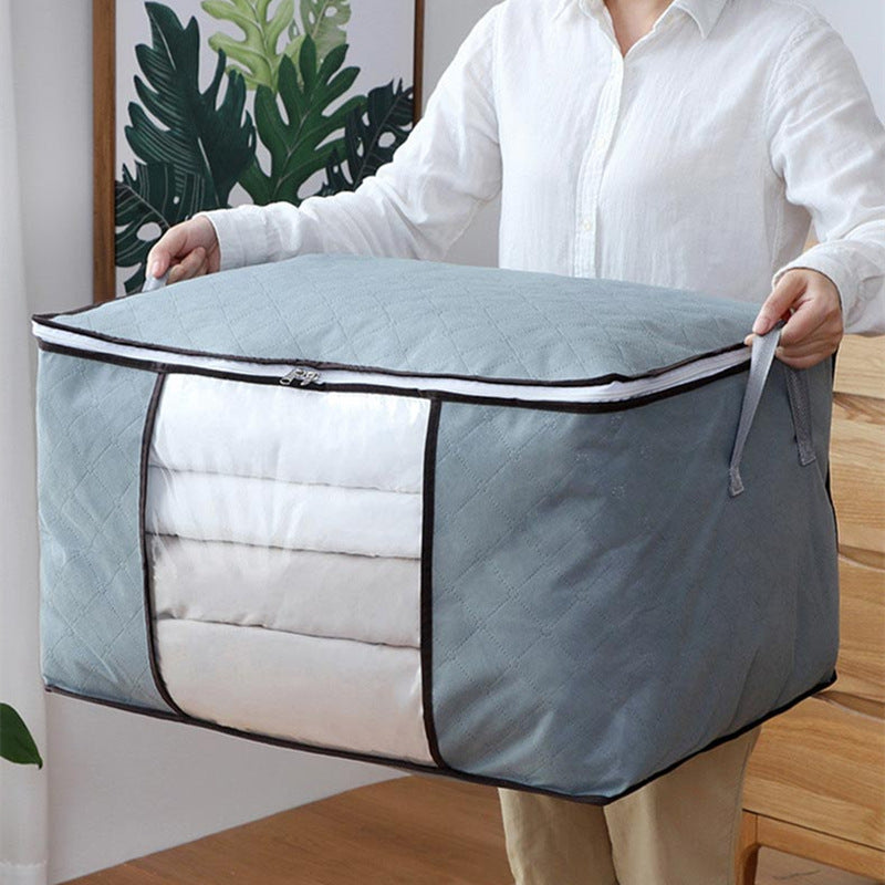 90L Large Capacity Folding Clothes Storage Trunks, 24 Gallon Storage Containers Bags with Reinforced Handle, Clear Window, Sturdy Zipper, Closet Organizer for Blanket, Comforter, Pillow, Bedding Organizer Bin Under-Bed Storag