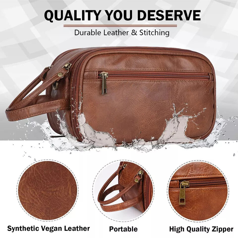 1pc Men's Multi Functional Genuine Cowhide Leather Toiletry Bag, Large Capacity Travel Bag, Retro Handbag For Men's Makeup Bag, Large Capacity Storage Bag
